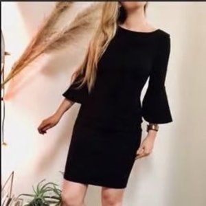 Calvin Klein Womens Sheath Mini Dress CD7C133E Back Zip Bell Sleeve Black Size 2
